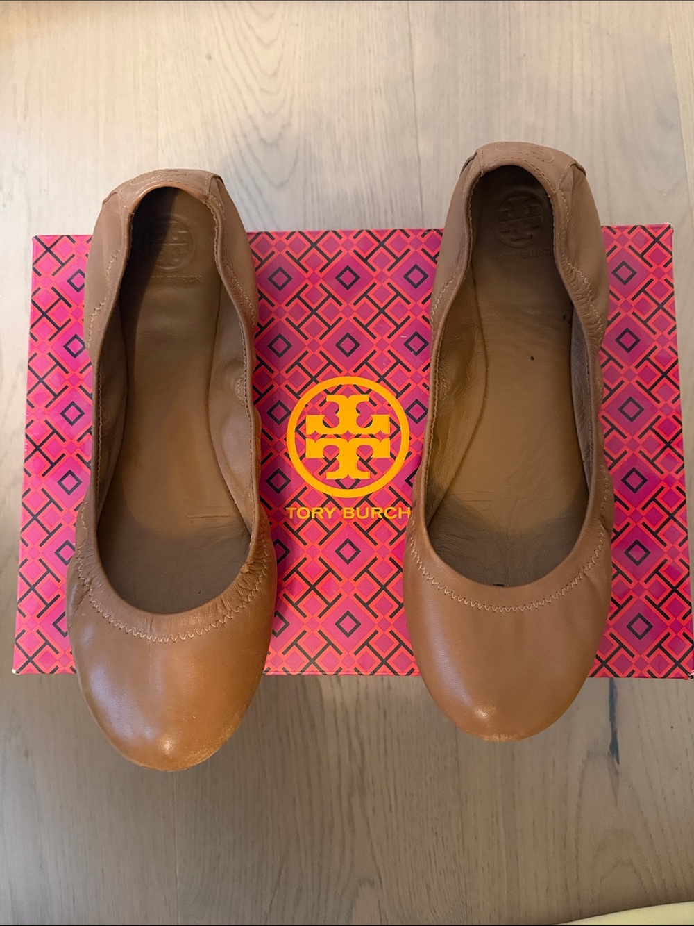 Tory Burch Cognac Leather Ballet Flats